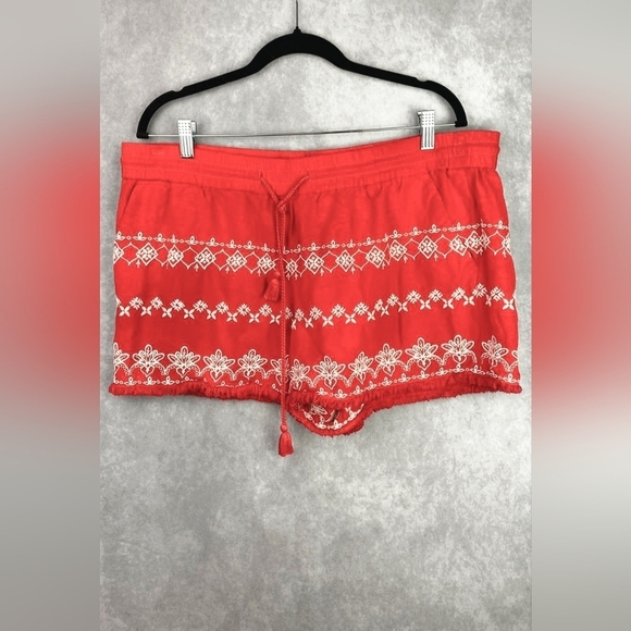 LOFT Linen Blend Embroidered Drawstring Waist Casual Shorts Size L - Picture 3 of 8